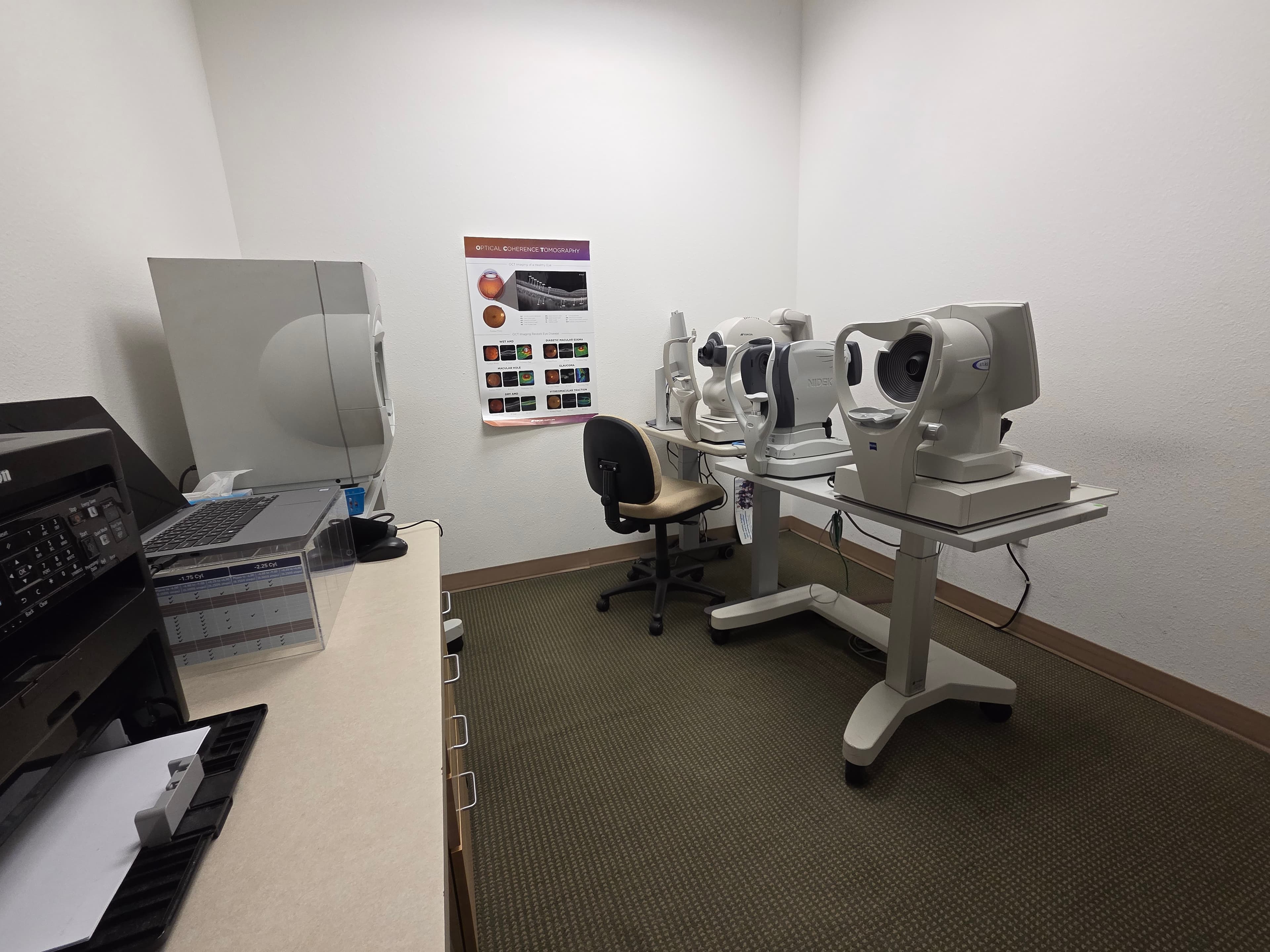 Diagnostics room at Chatfield Eye Care with the OCT scanner